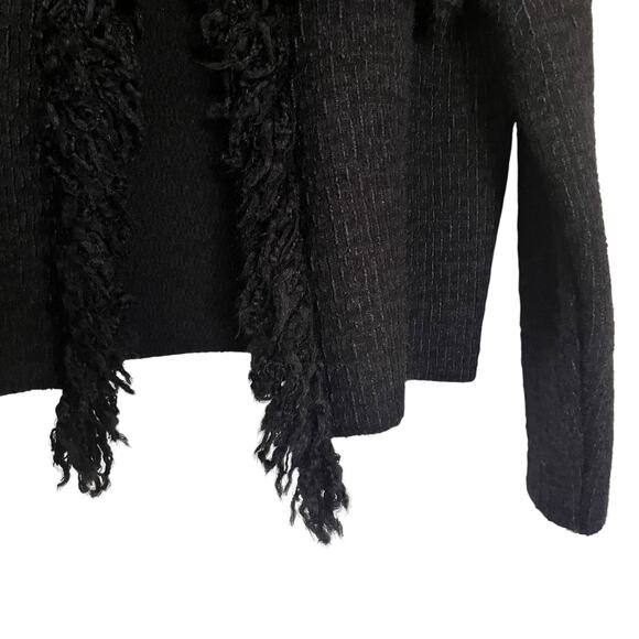 All Saints Ashley Black Tassel Tweed Open Wool Jacket Size Medium - Picture 3 of 11